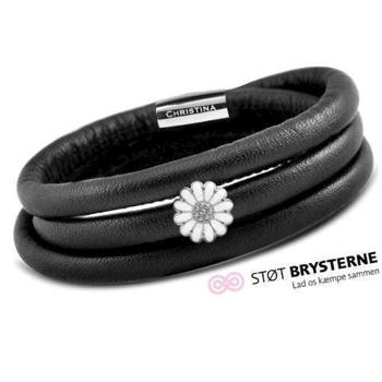 Christina Watches black leather bracelet with silver daisy
